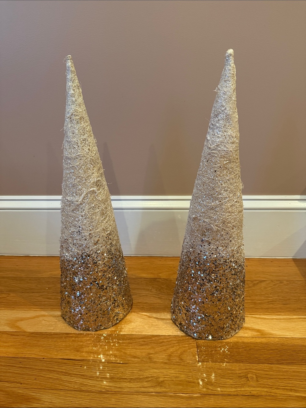 Set of 2 Champagne Glitter Cone Christmas Trees 20" Holiday Tabletop Decor